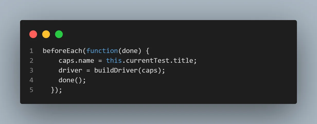  beforeEach function that sets the test name