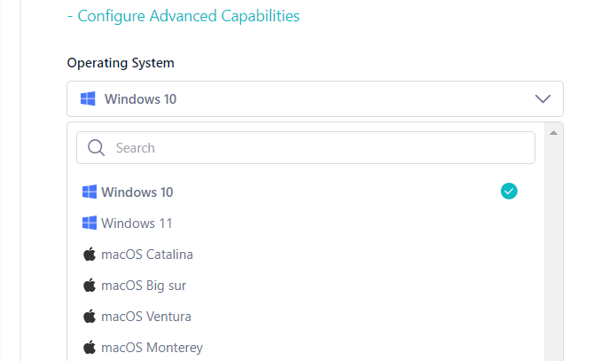 Click Configure Advanced Capabilities and select the operating system