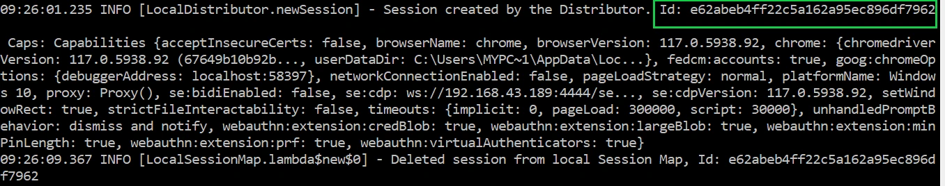 Console Output of Session ID