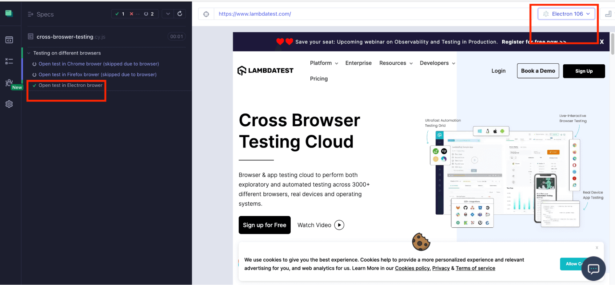 Cross Browser Testing With Cypress Electron browser