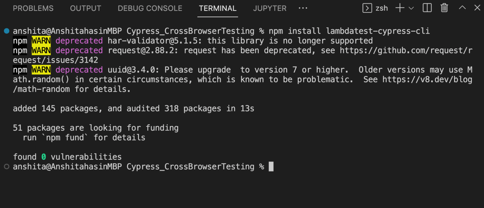 Cross Browser Testing With Cypress npm install lambdatest-cypress-cli