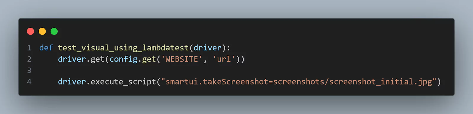 executes a JavaScript command to take an initial screenshot