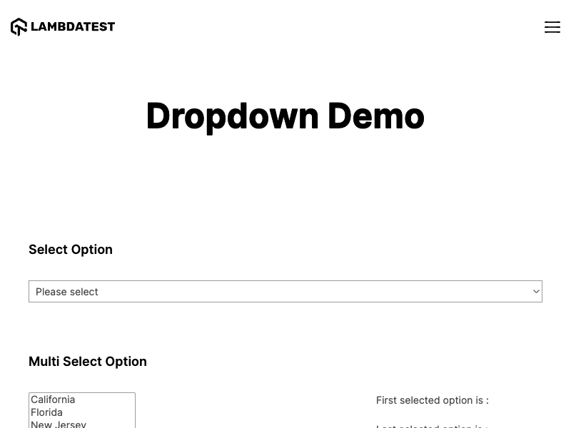 lambdatest dropdown demo screenshot