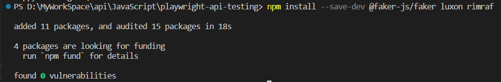 Playwright API Testing npm install --save-dev @faker-js/faker luxon rimraf