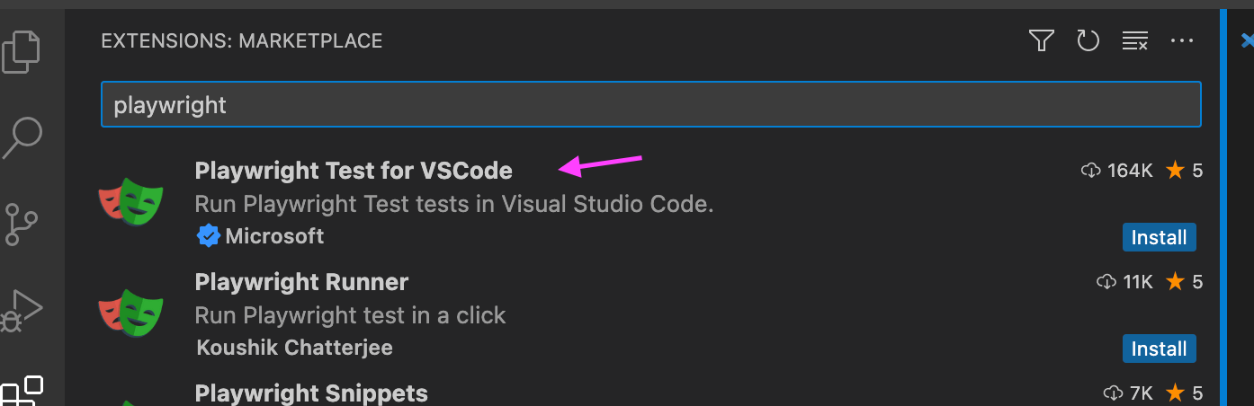 Playwright extension in VS Code