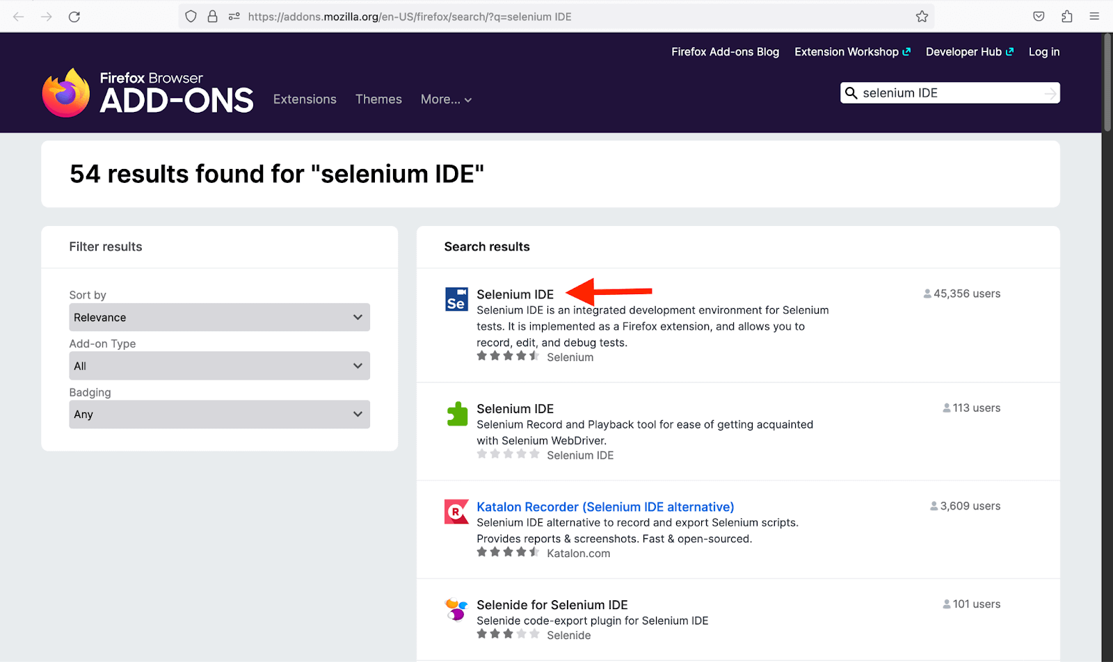search-for-selenium-ide