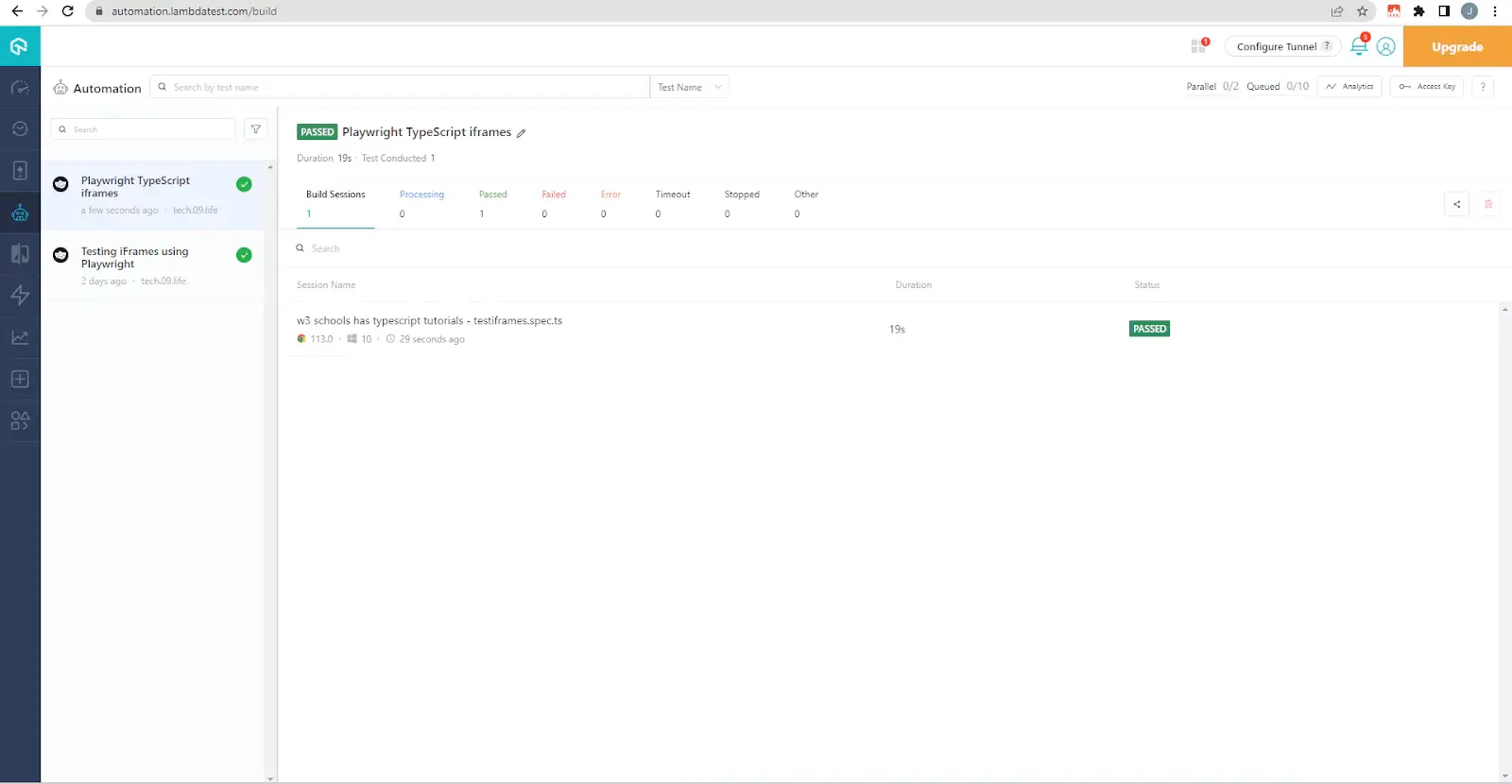 test will look on the LambdaTest Dashboard