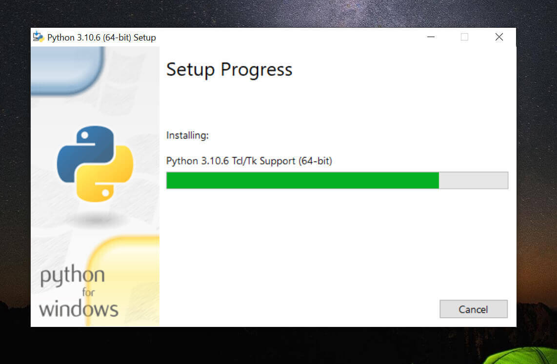 Python on Windows setup completion
