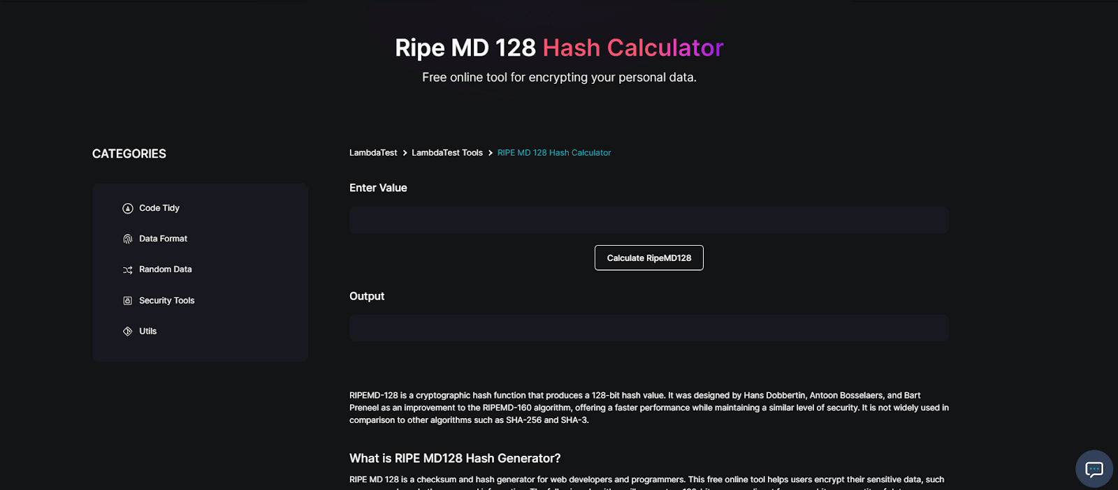 RIPEMD128 Hash Calculator
