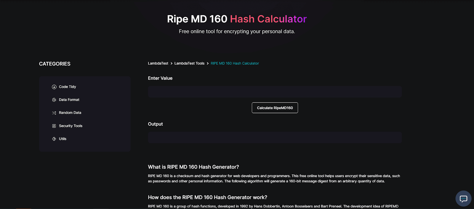 RIPEMD160 Hash Calculator