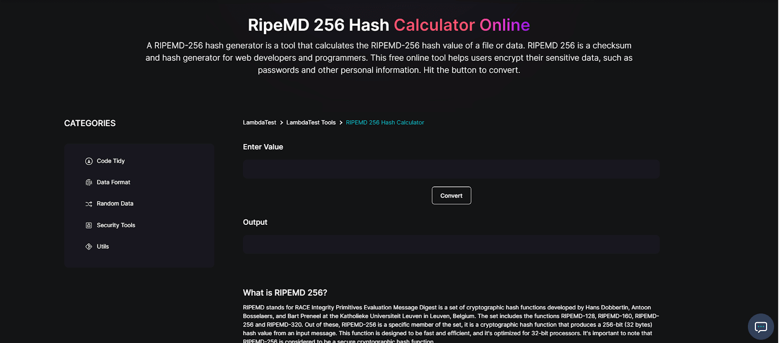 RIPEMD256 Hash Calculator