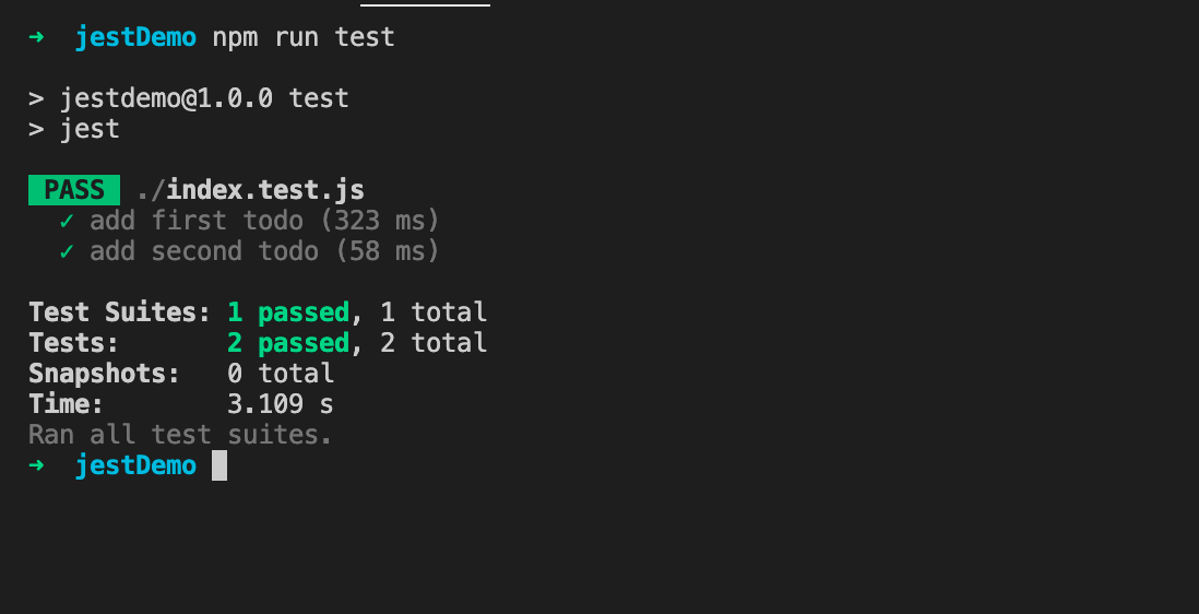 Run the test using npm run test