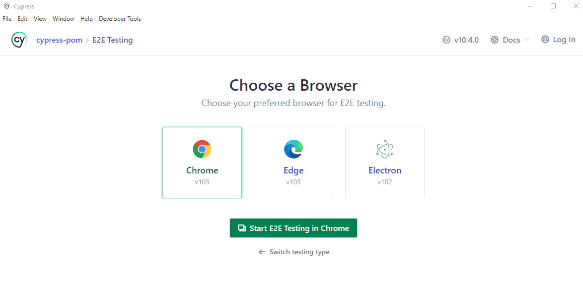 Select your preferred browser for your end to end testing