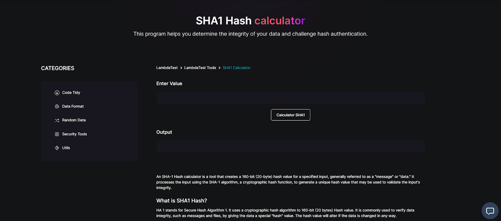 SHA1 Hash Calculator