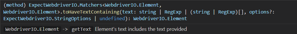 toHaveTextContaining Parameters