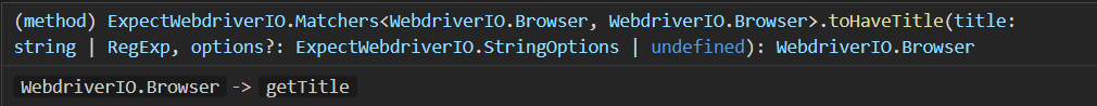 WebdriverIO Assertions toHaveTitle Parameters