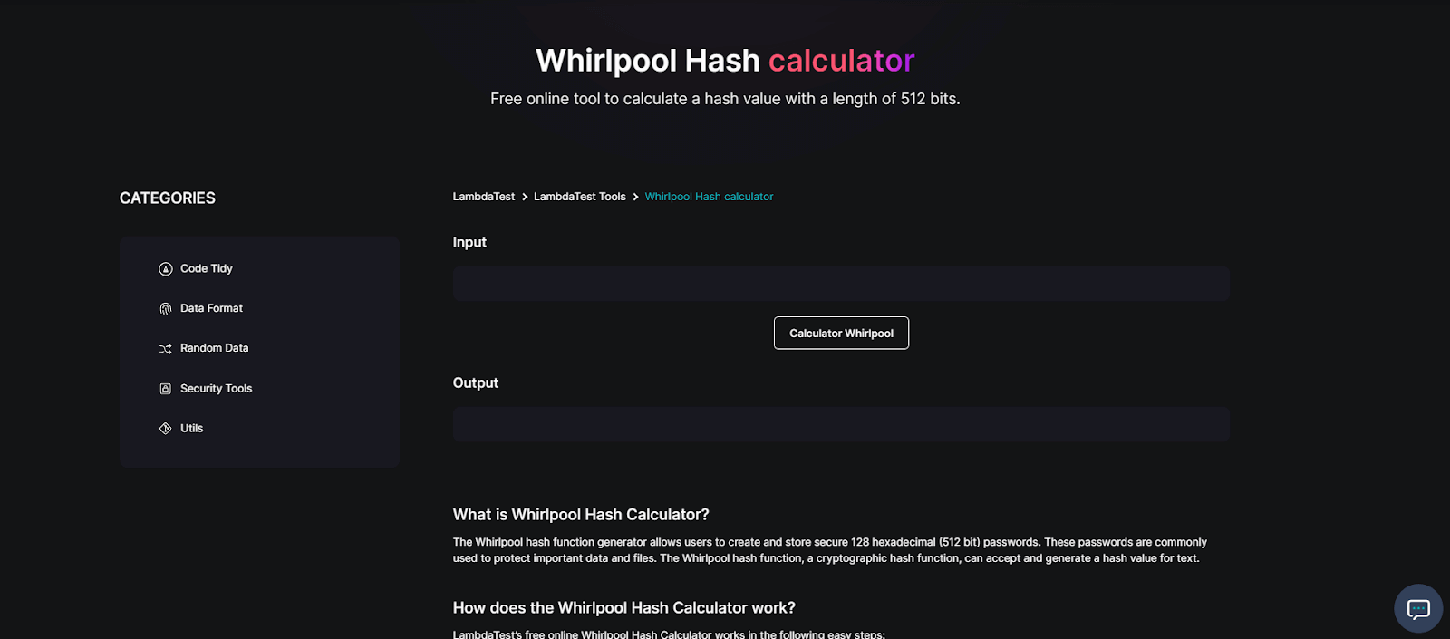 Whirlpool Hash Calculator
