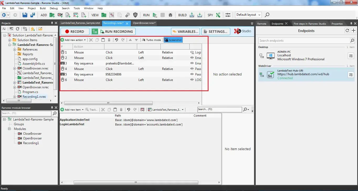 View Recording in Ranorex interface