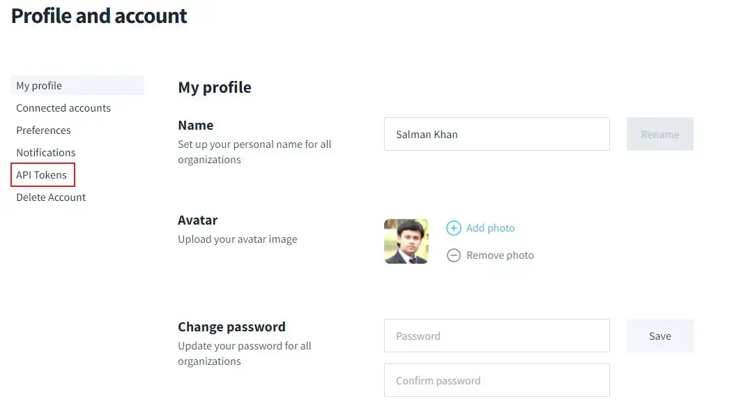 User profile section LambdaTest