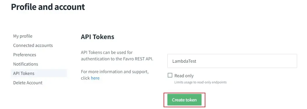 Creating API token
