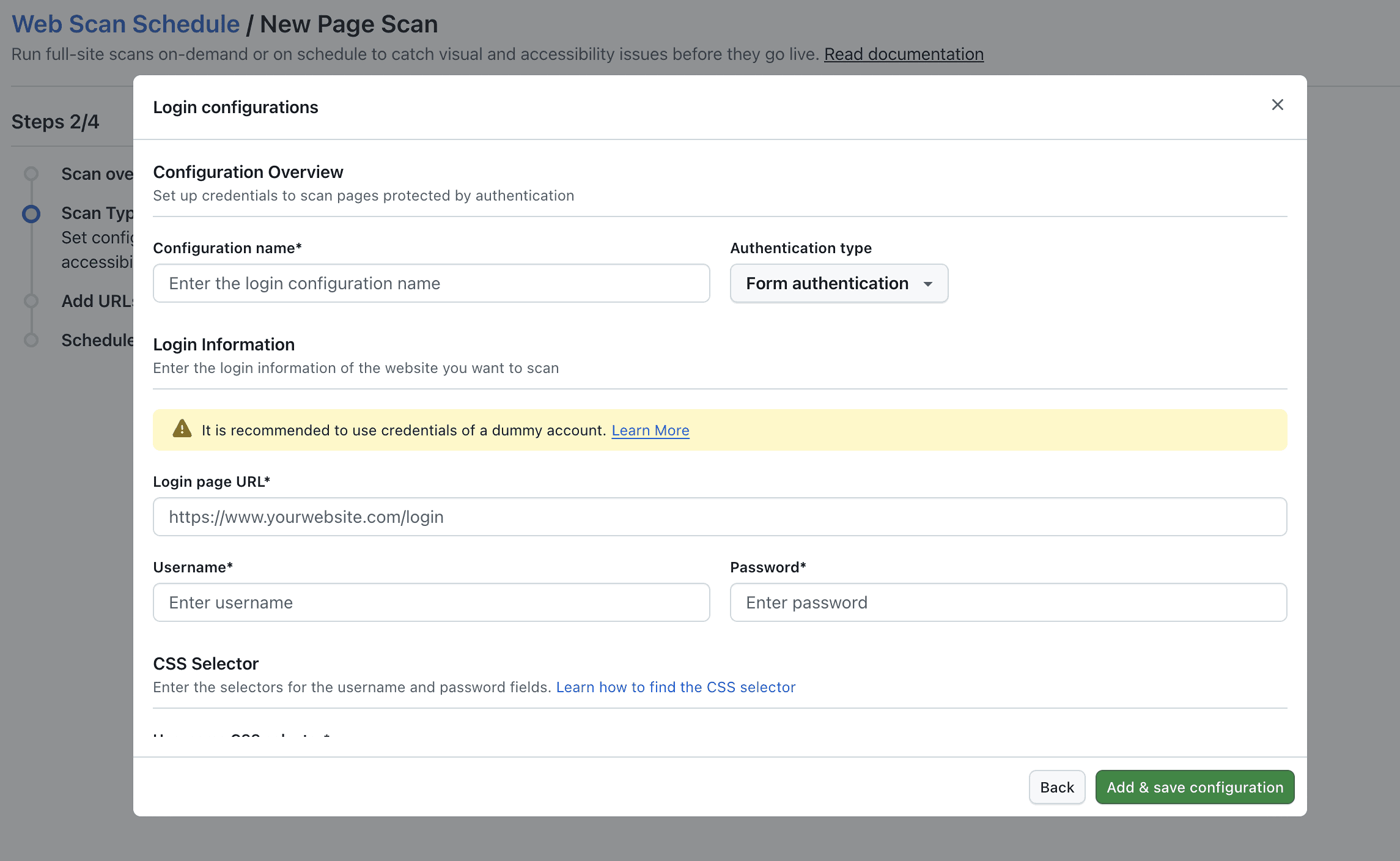 Accessibility Scan Advanced Options