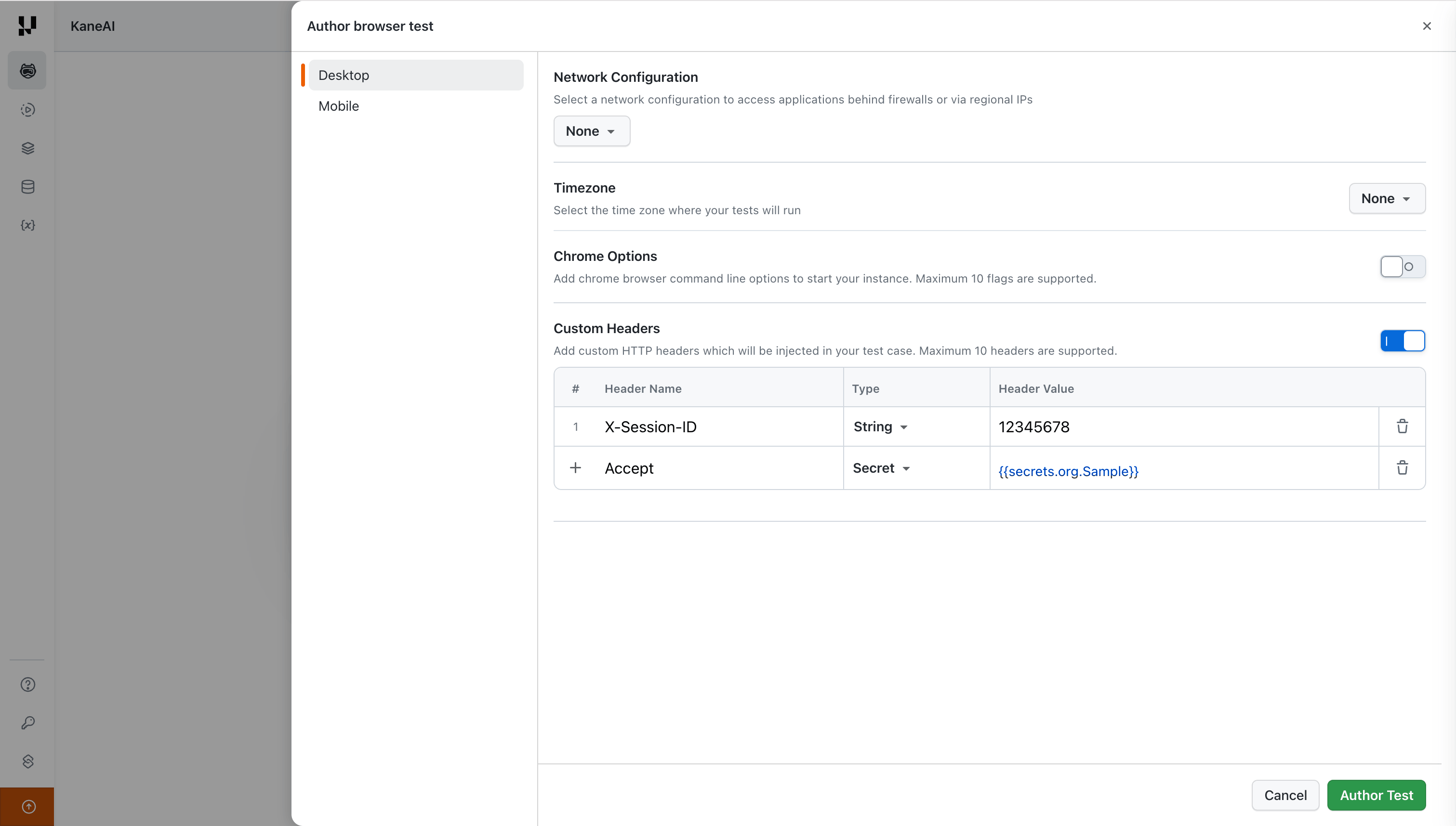 Add custom headers in web test