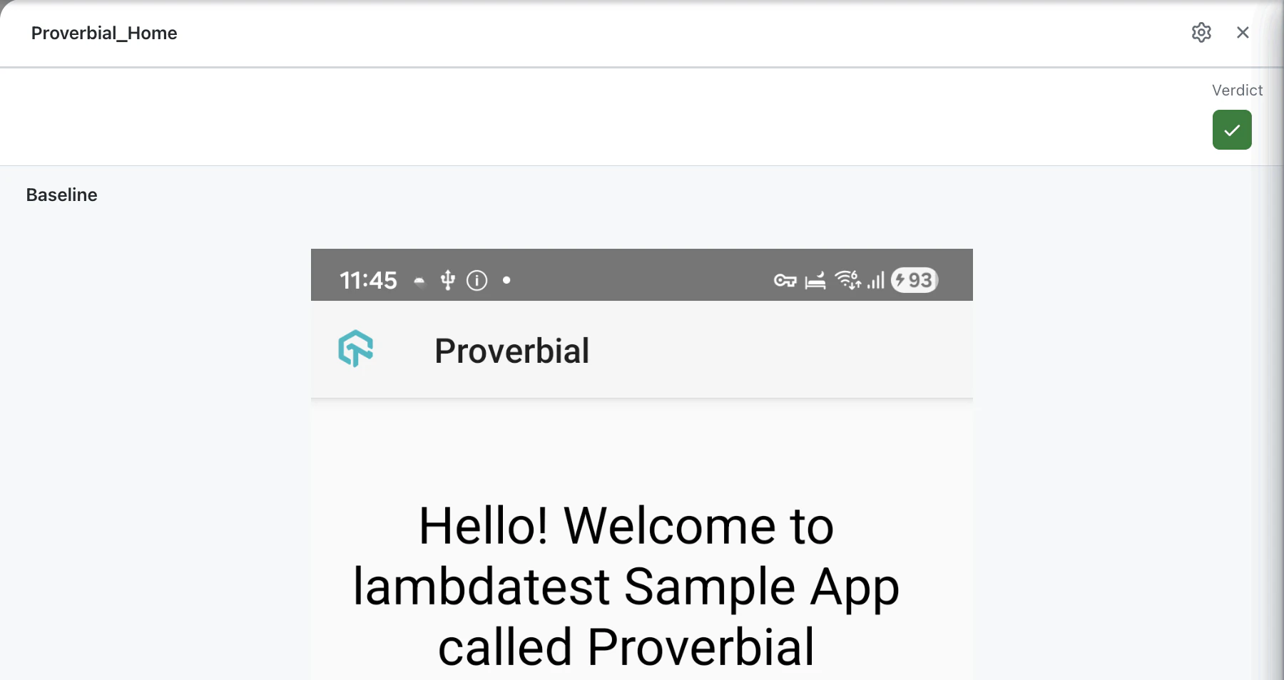 Baseline screenshot of the app opened from Show Baseline