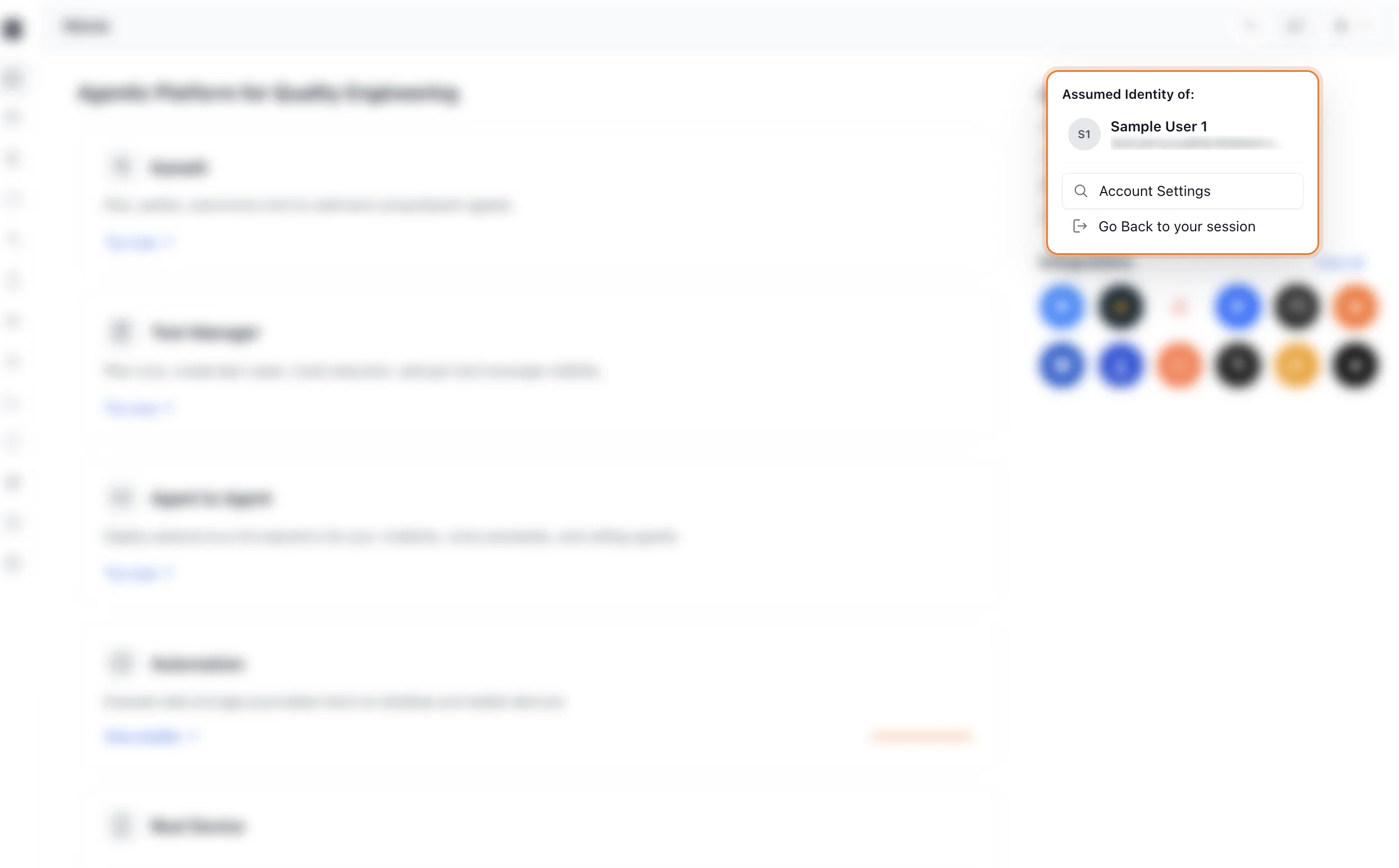 Assumed Identity indicator with Go Back to your session option