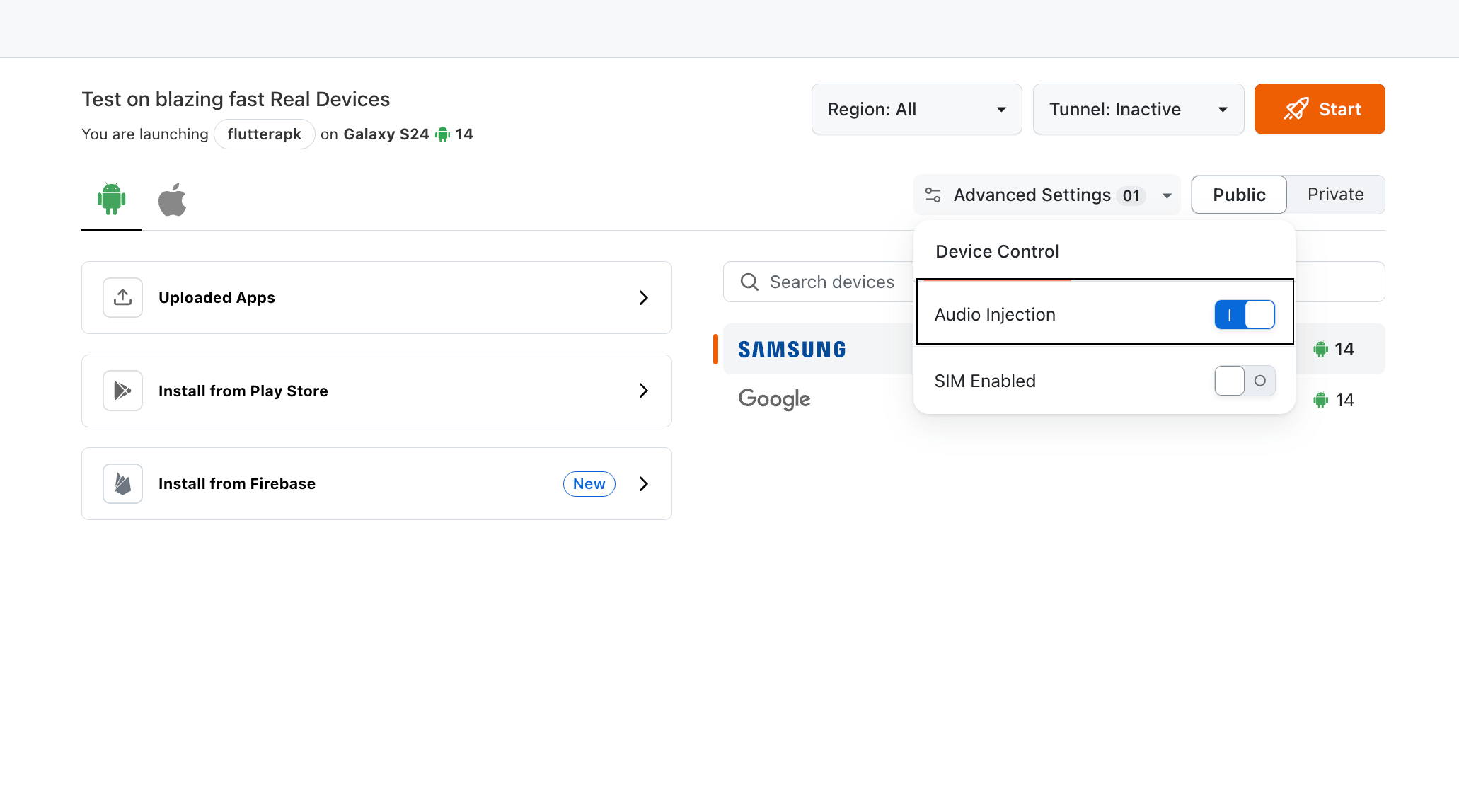 Enable Audio Injection toggle in Advanced Settings