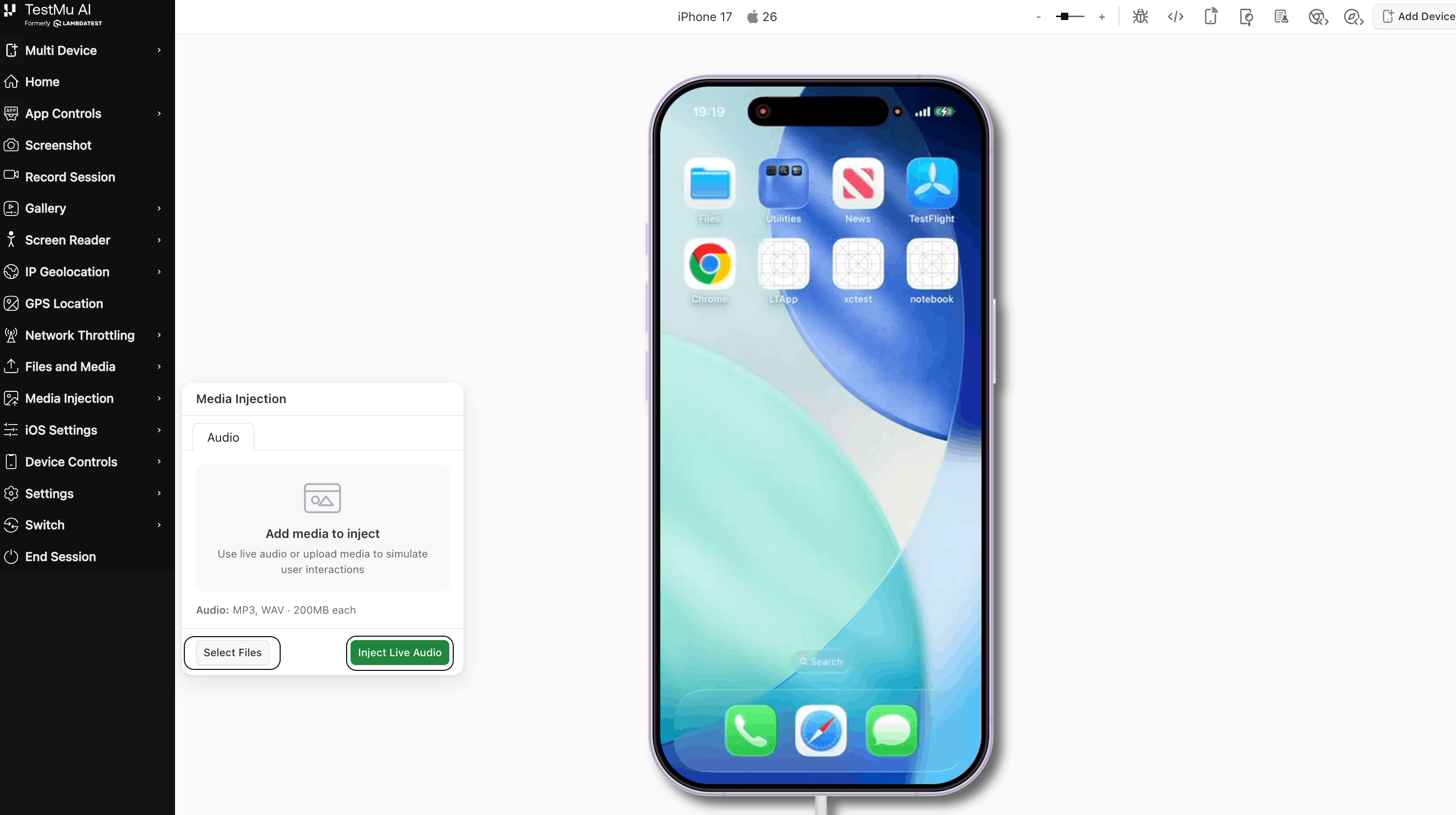 Open Media Injection and switch to the Audio tab