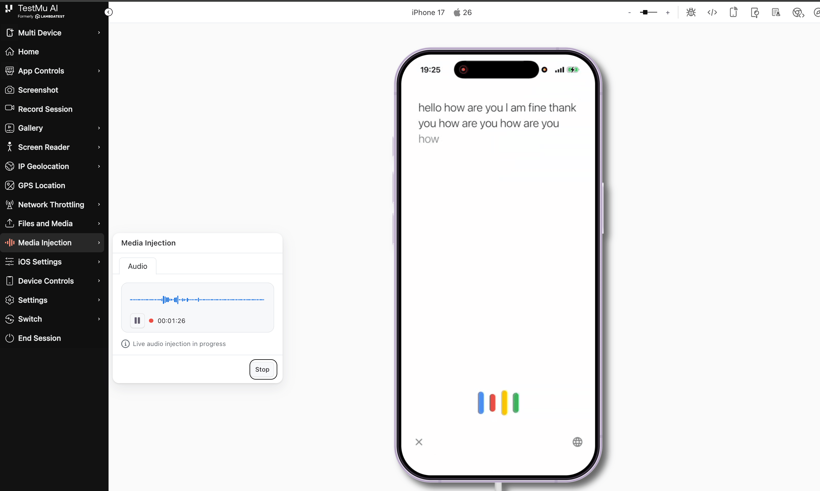 Stream live mic input from your system into the device