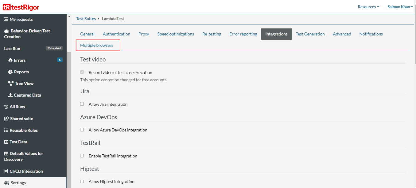 Integrating LambdaTest With testRigor