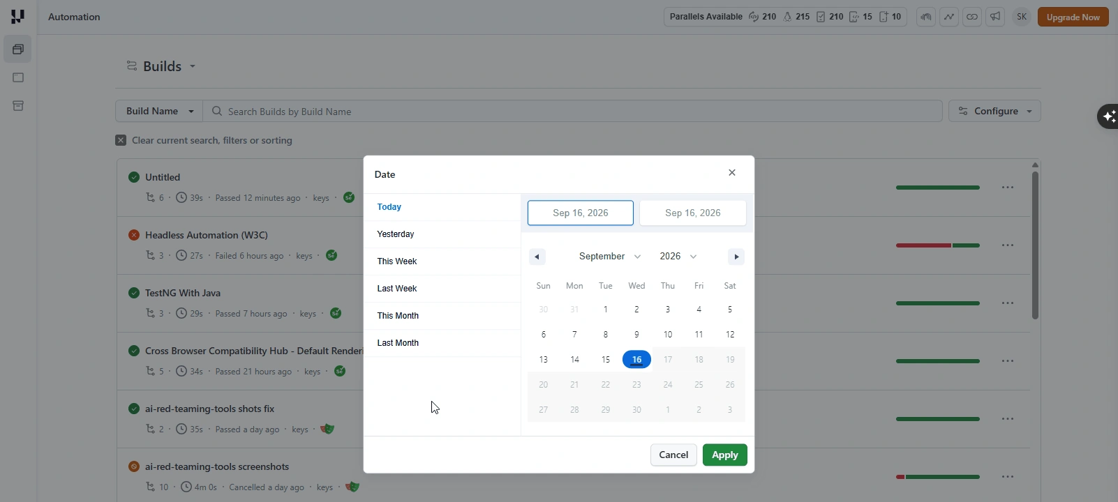 Date filter with preset ranges and a custom calendar range picker