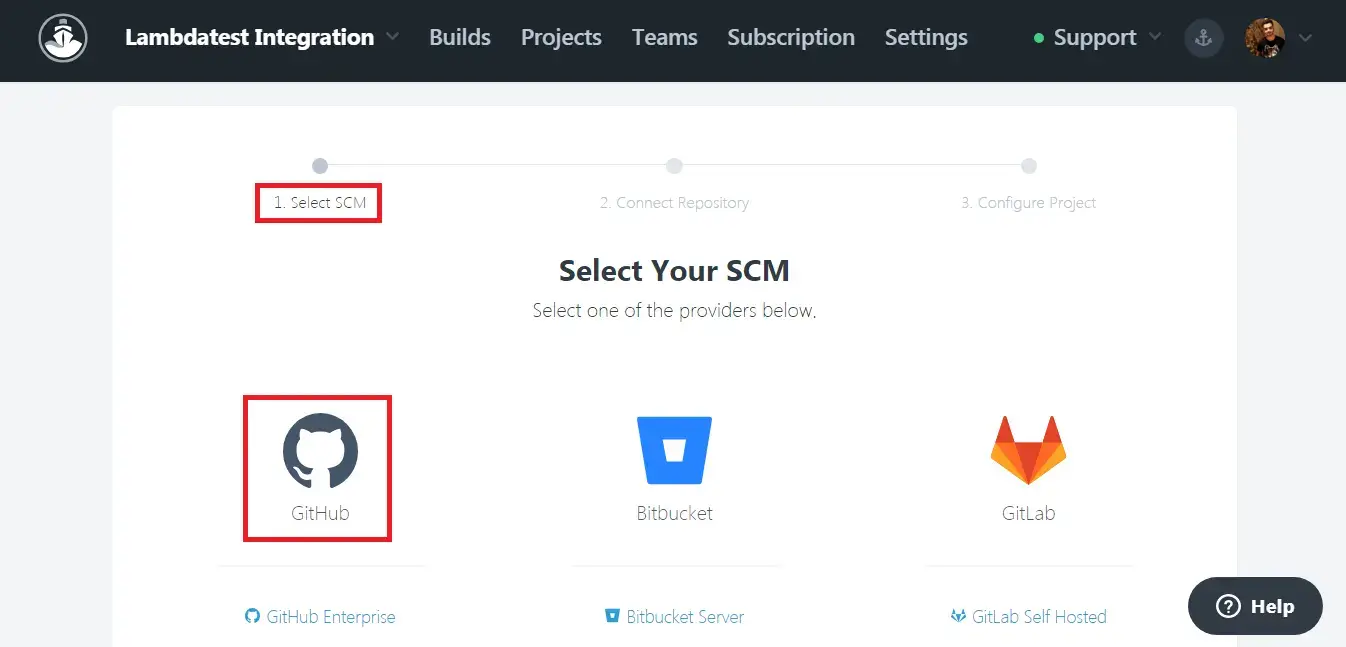 Select GitHub as your SCM