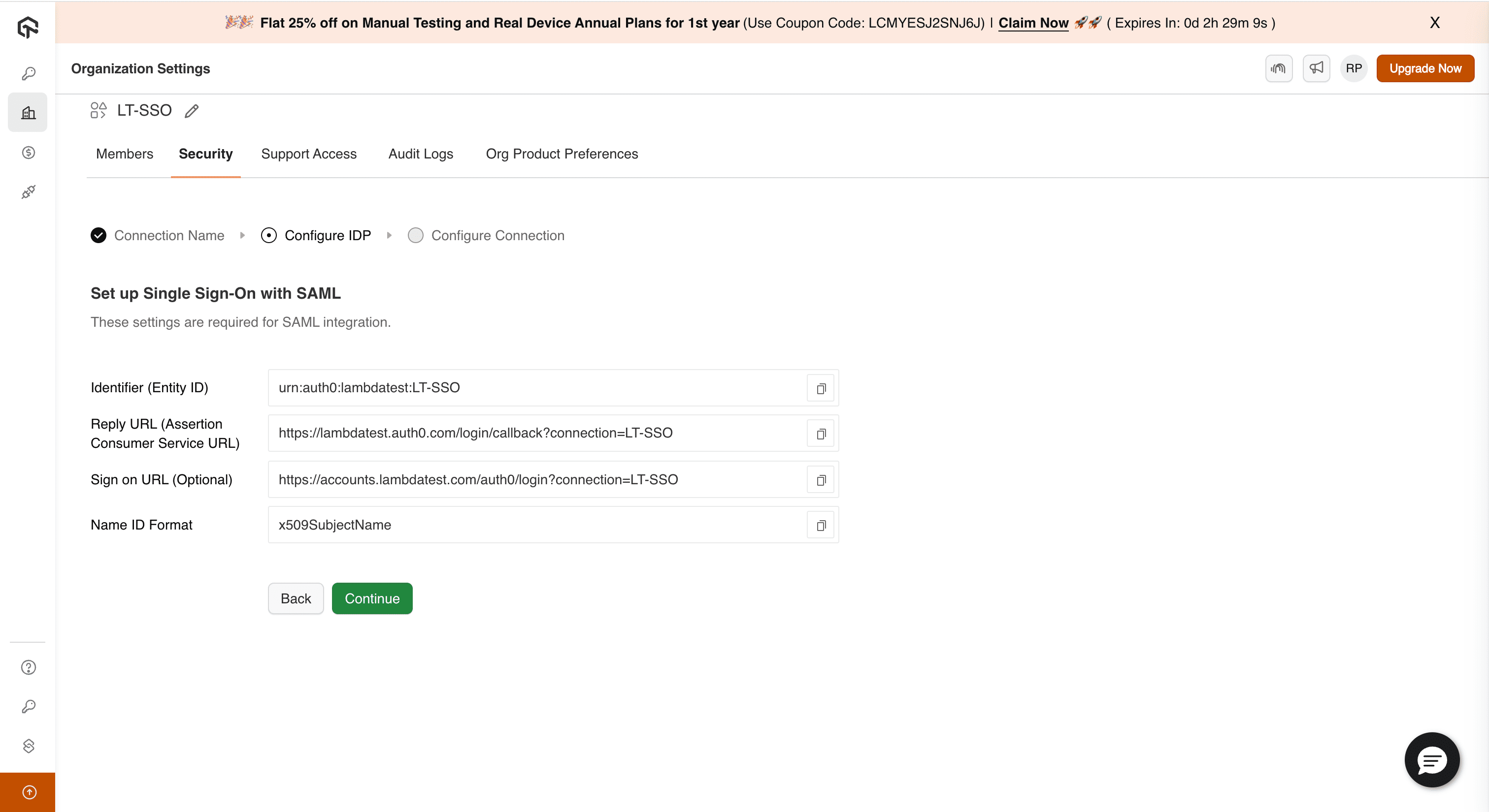 LambdaTest Configuration Details