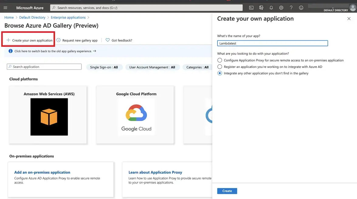 azure integration with lambdatest