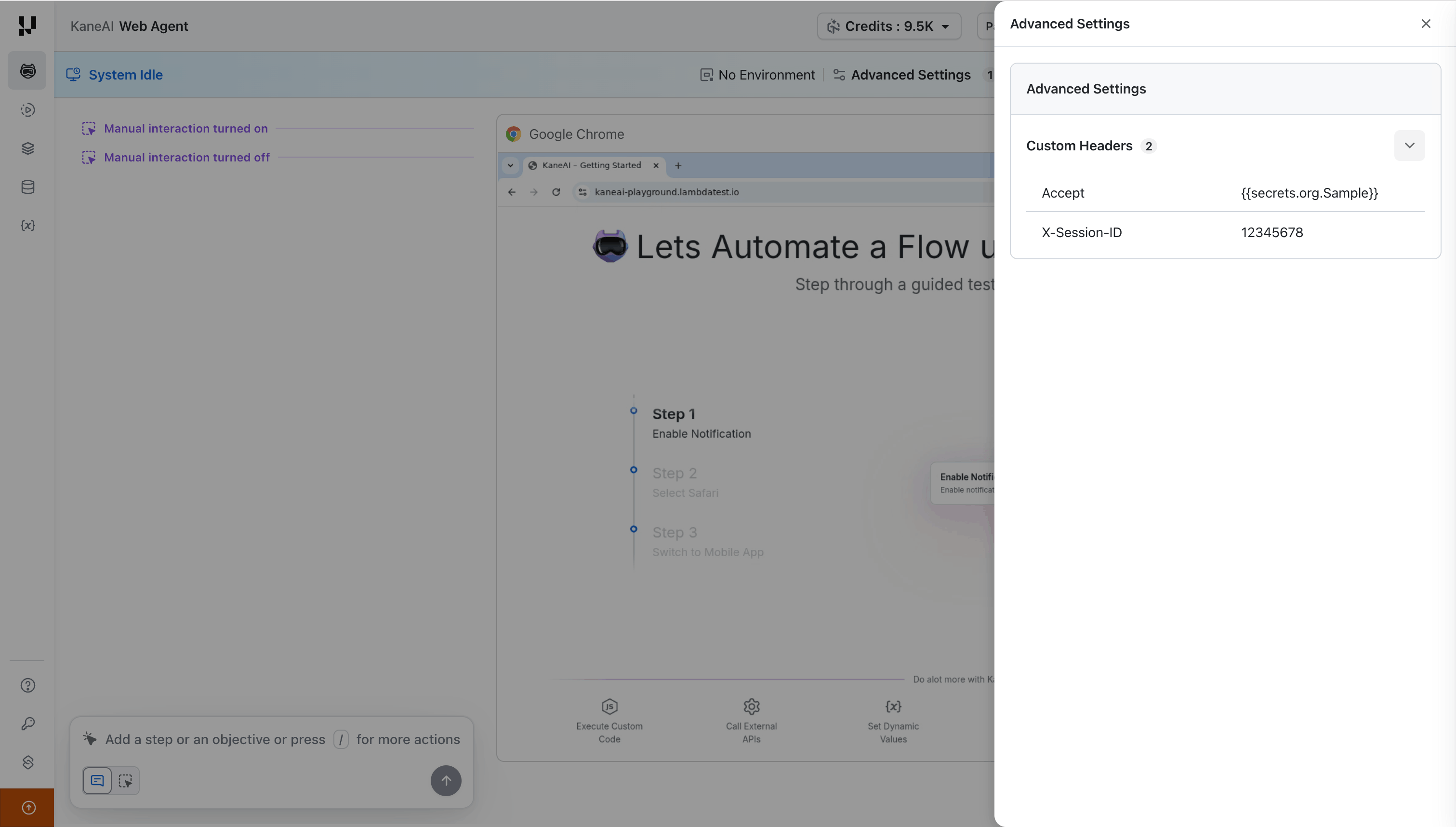 Custom headers in Advanced Settings panel