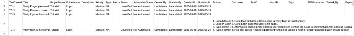 exported CSV 