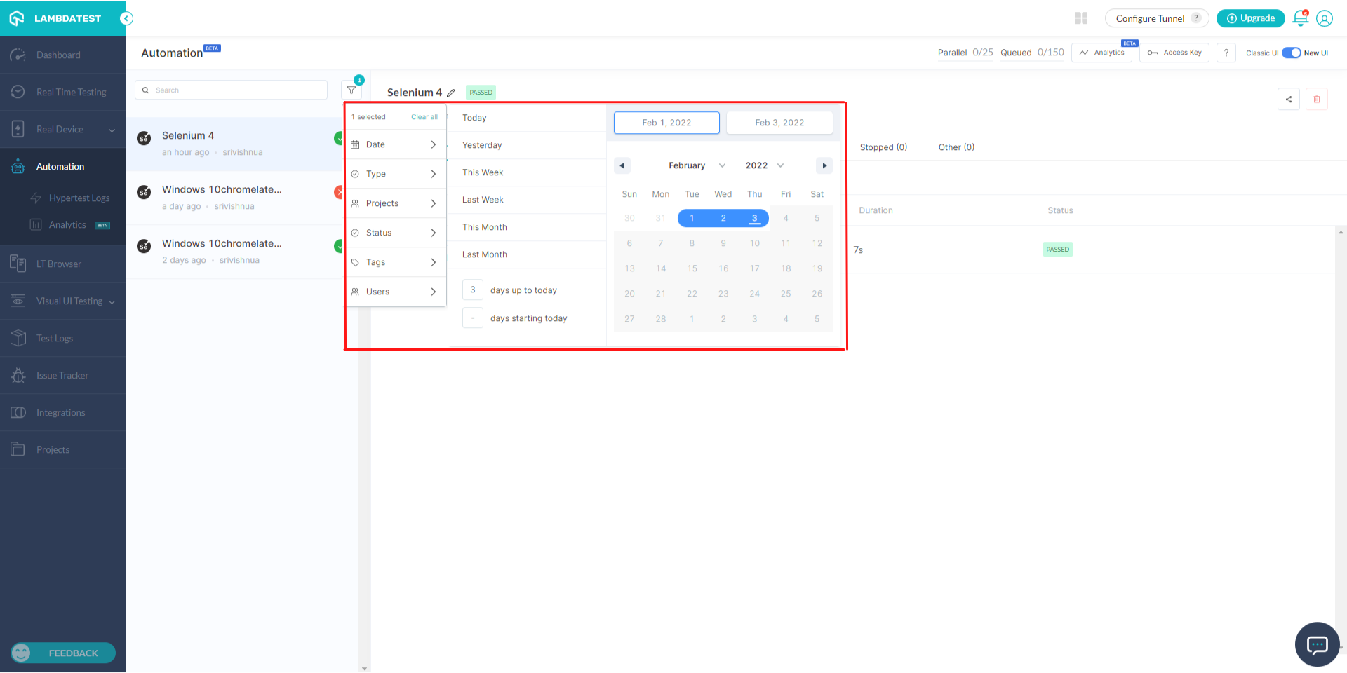 automation log date