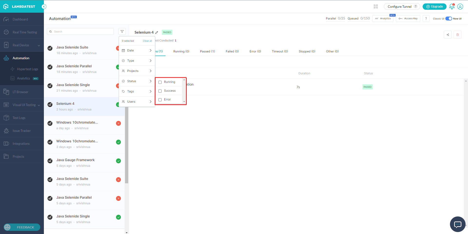 automation log status