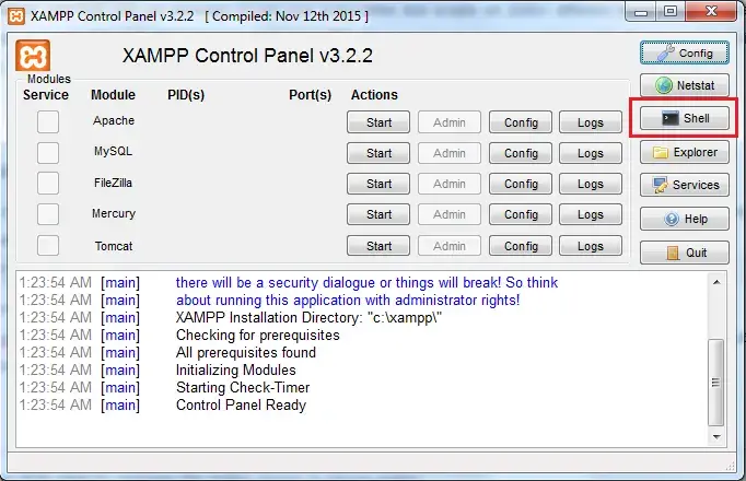 Xampp control pannelto start selenium php tests