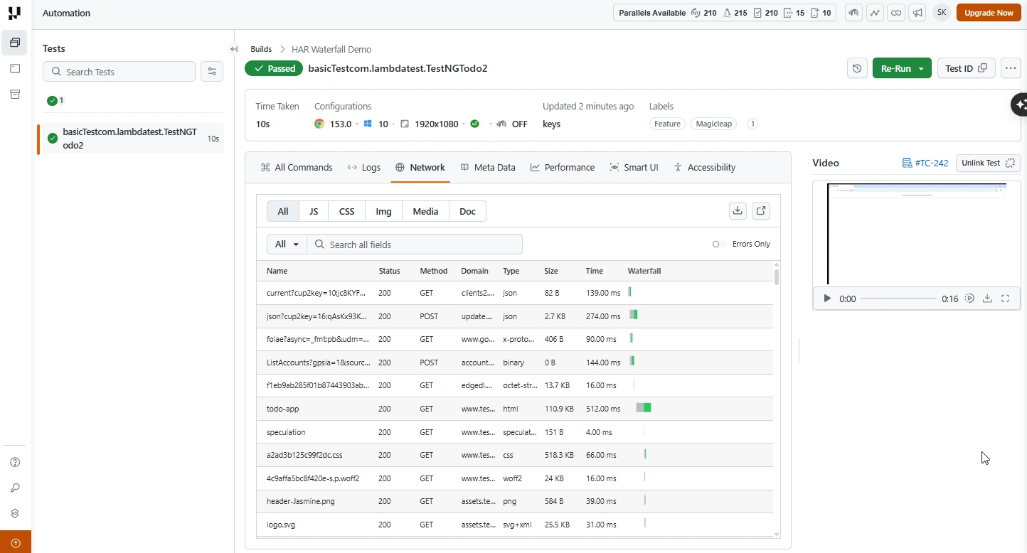 HAR Log Viewer waterfall chart showing resource load times
