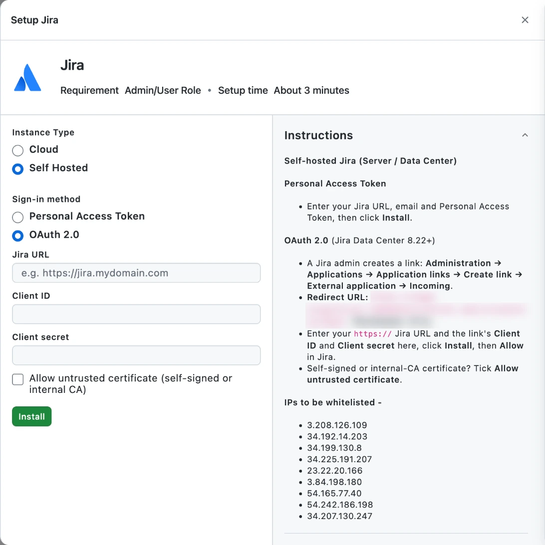 Self Hosted Jira setup with the OAuth 2.0 sign-in method