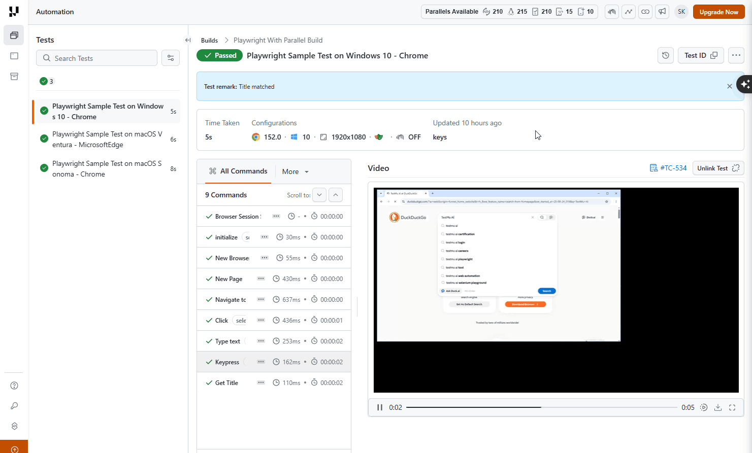 Playwright test execution results on cloud