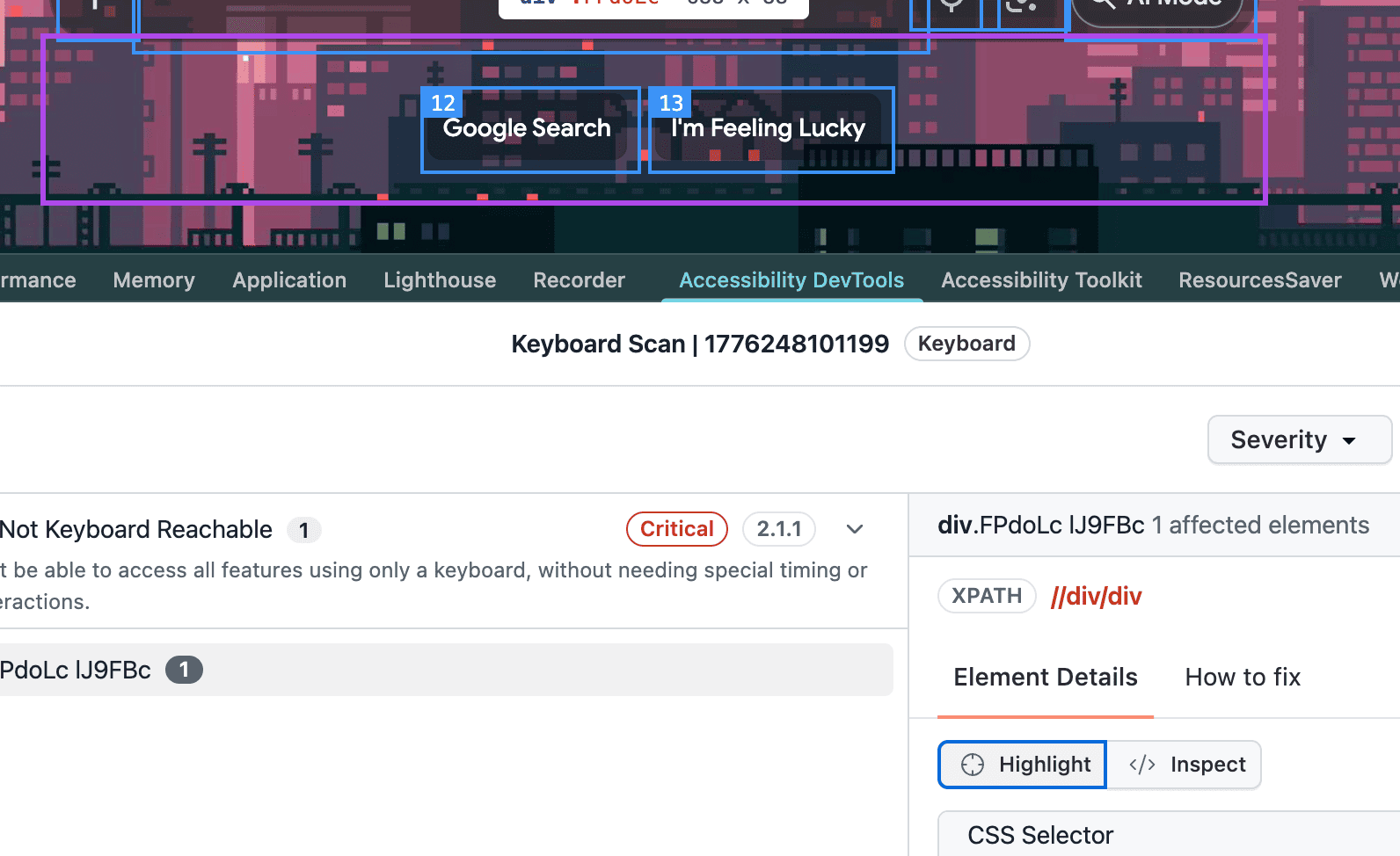 Highlight option for keyboard scan findings