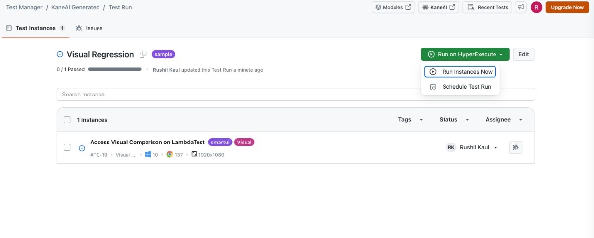 Run Test for automation