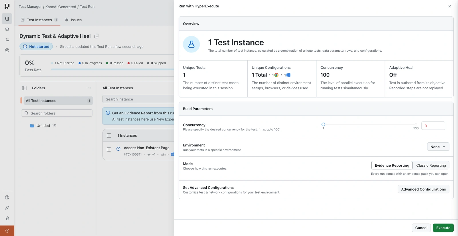 The Run with HyperExecute panel, with the strategy tile in the Overview alongside test instances, configurations and concurrency