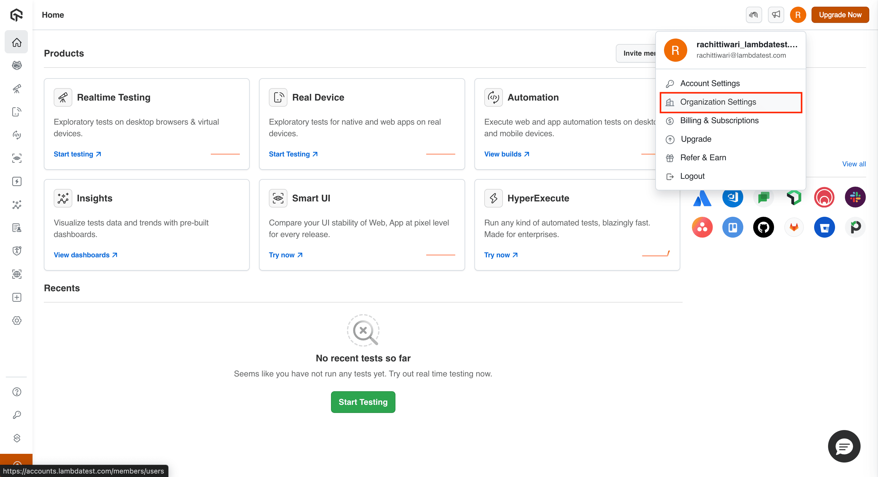 Navigate to Organization Settings