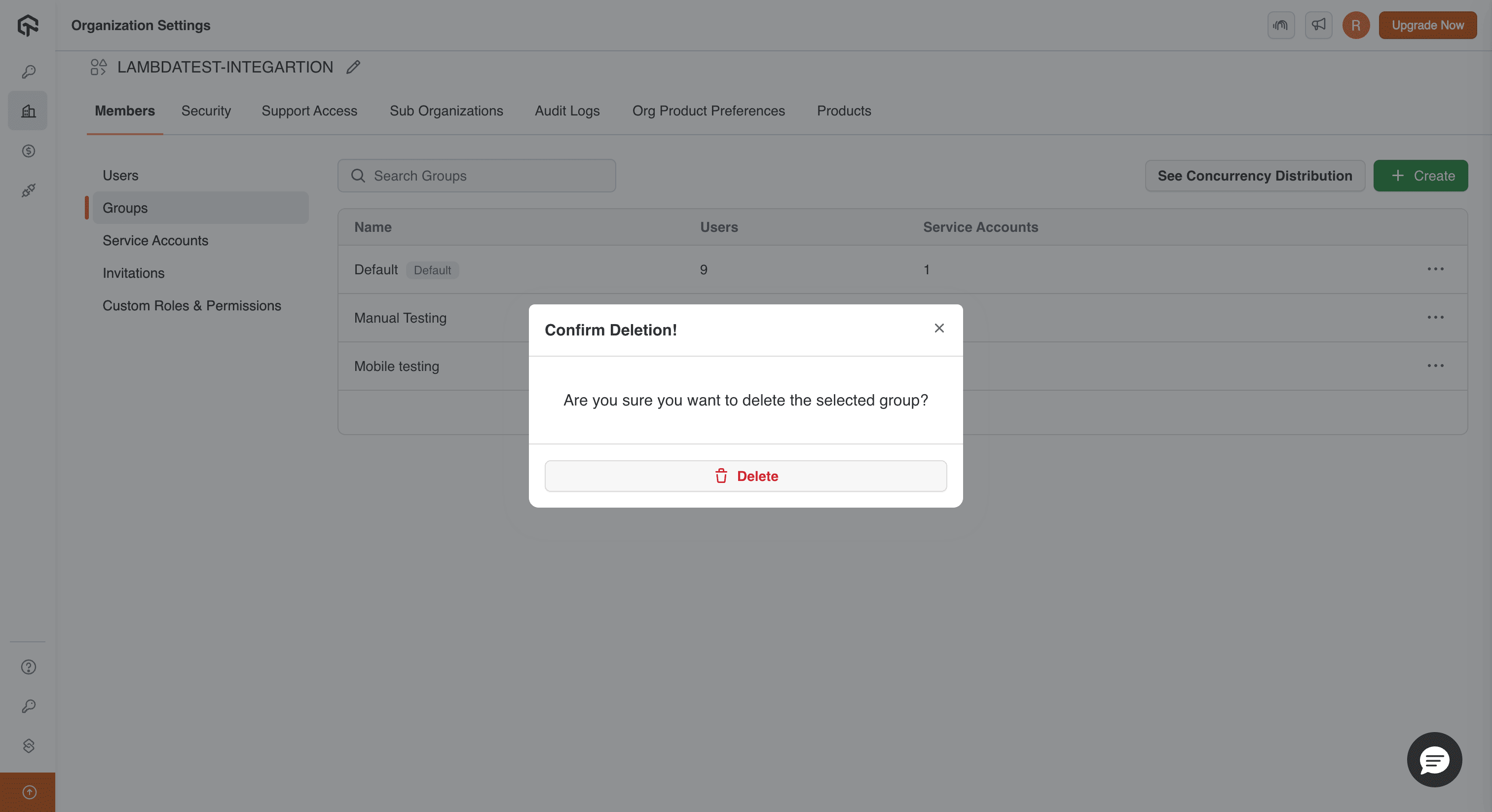 Confirm deletion of the group