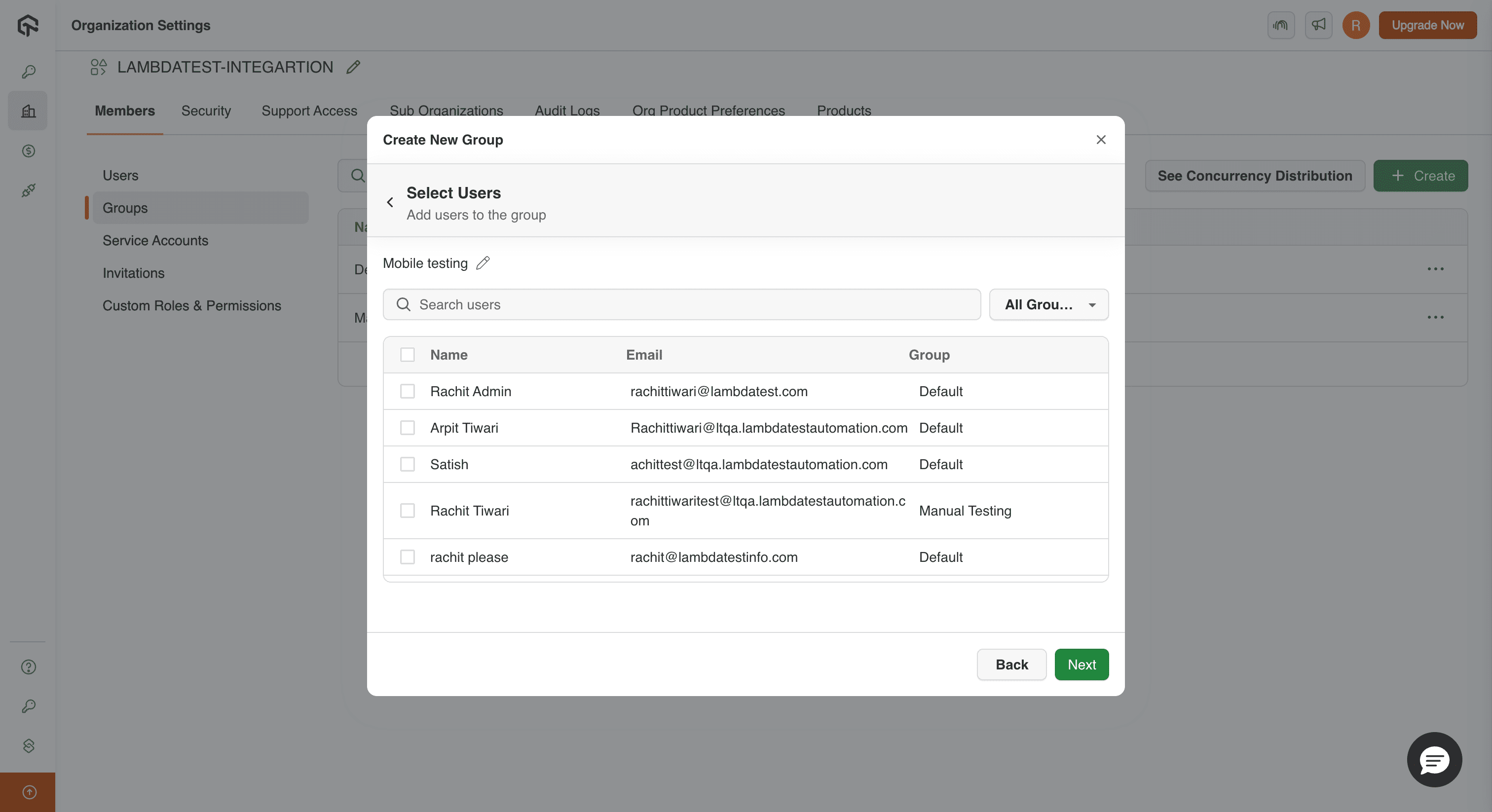 Select users to add to the group